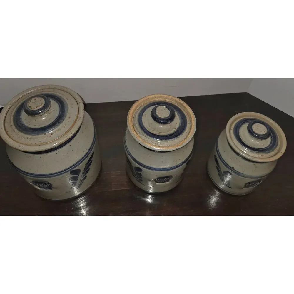Vtg Westerwald Pottery Heinz 57 Stoneware Canister Set 3 Crocks Lids Signed 1994
